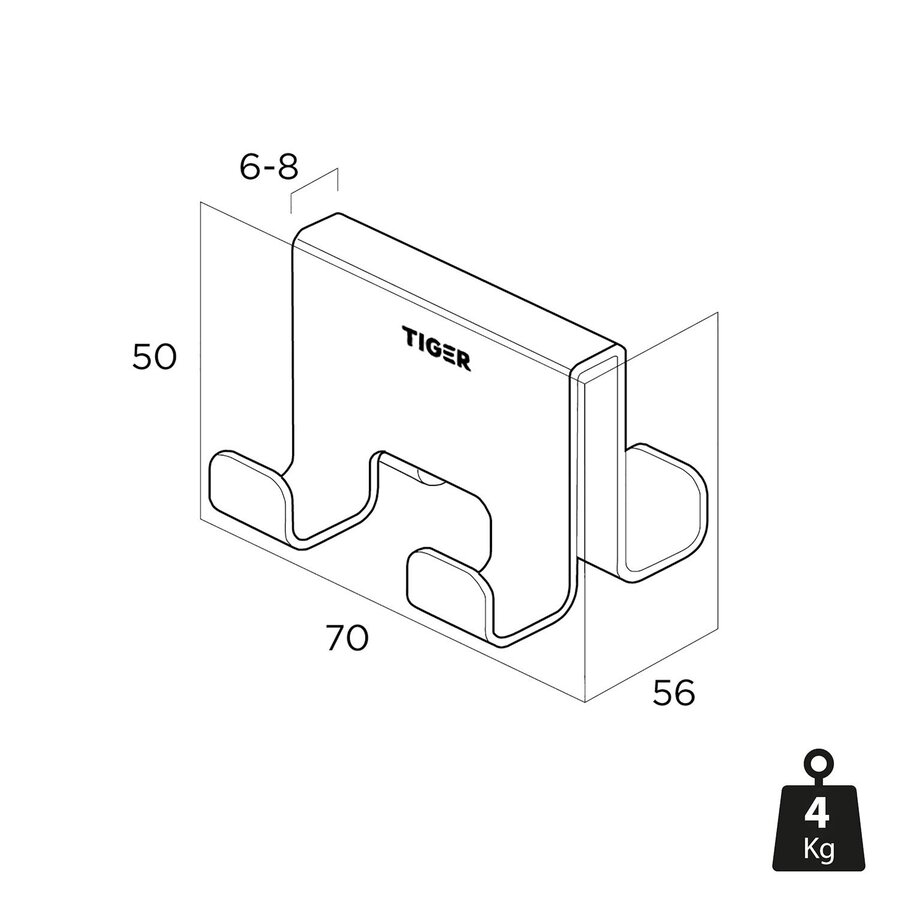 Handdoekhaak Voor Douchecabine Tiger Caddy 6-8 mm Dubbel Zwart