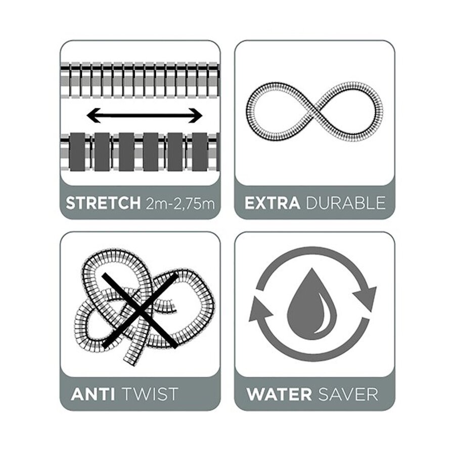 Doucheslang Tiger Excellence Uitrekbaar 200-275 cm RVS Geborsteld