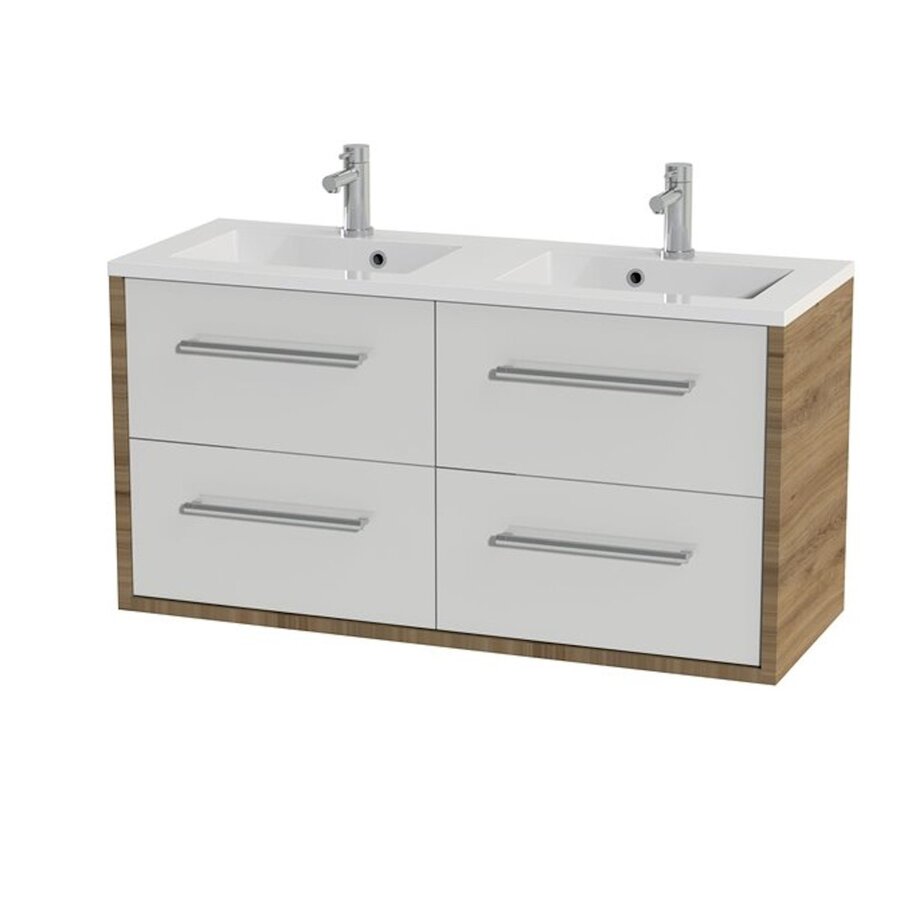 Tiger Boston Wastafelonderkast 120 cm Hoogglans Wit Chalet Eik