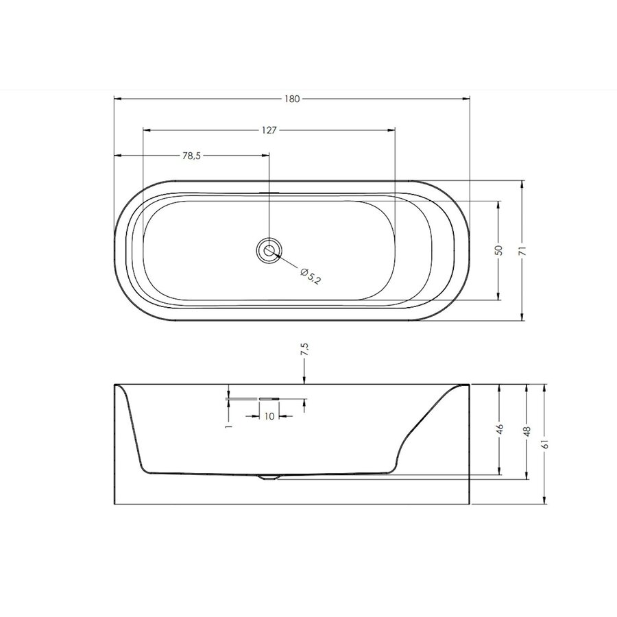 Bad Vrijstaand Riho Devotion 180x70 cm Acryl Glans Wit