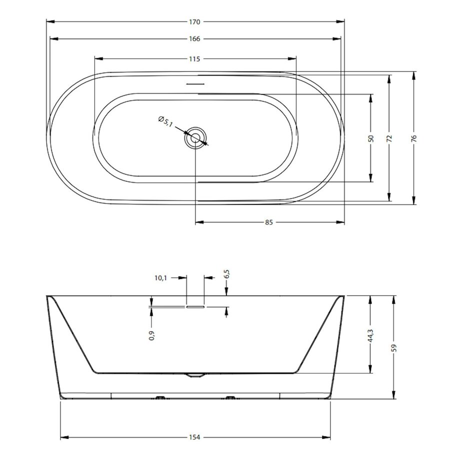 Bad Vrijstaand Riho Modesty 170x76 cm Acryl Velvet Wit