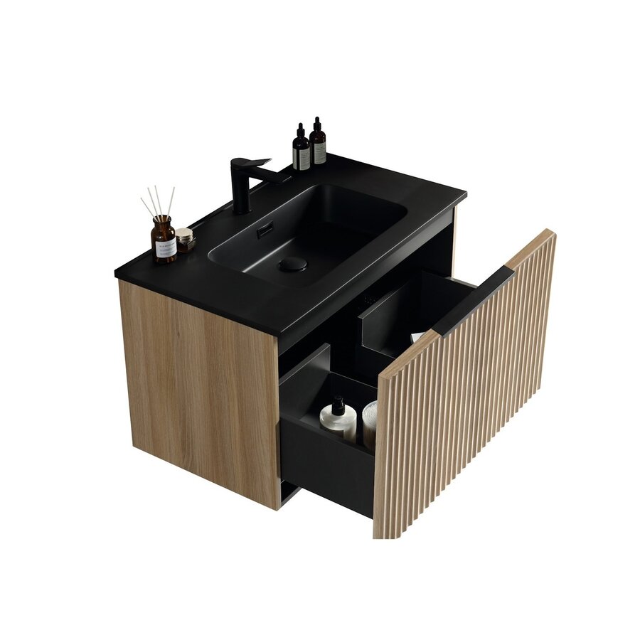 Badkamermeubelset BWS Bella 100 Cm Naturel Eik Mat Zwart