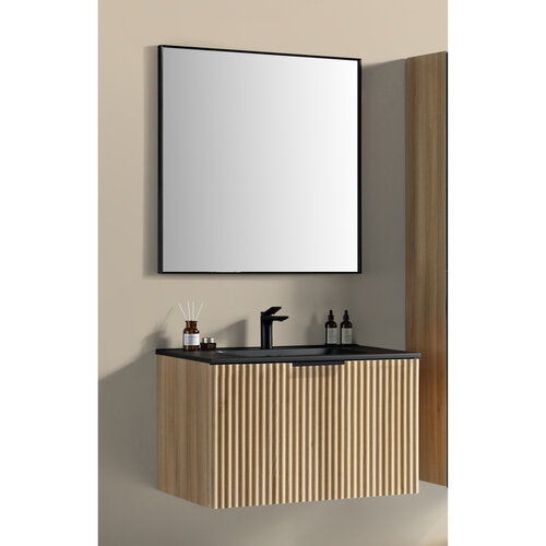 Badkamermeubelset BWS Bella 80 Cm Naturel Eik Mat Zwart 