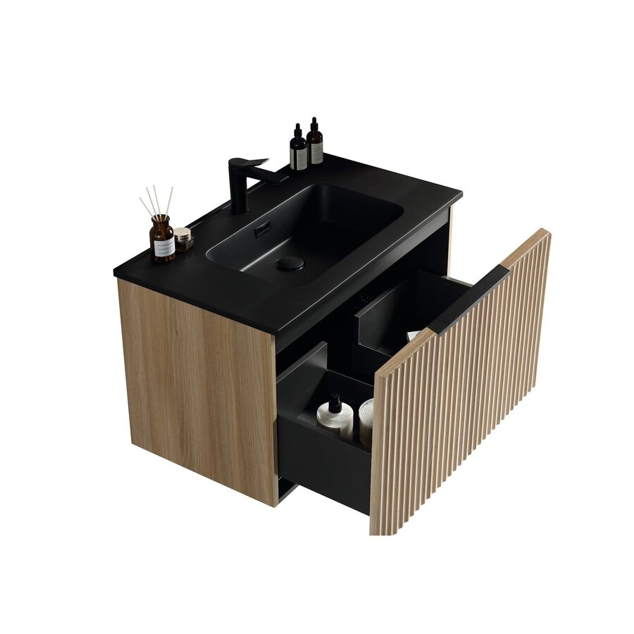 Badkamermeubelset BWS Bella 80 Cm Naturel Eik Mat Zwart