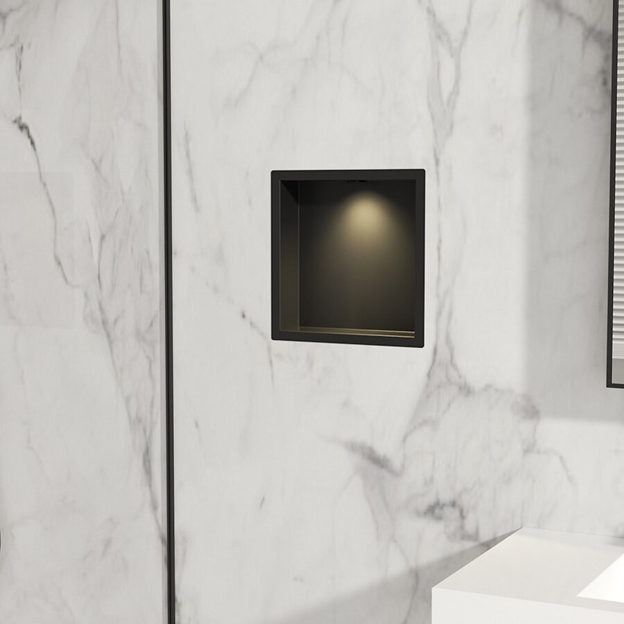 Inbouwnis Wiesbaden Demis 30x30x7cm Met Led Mat Zwart