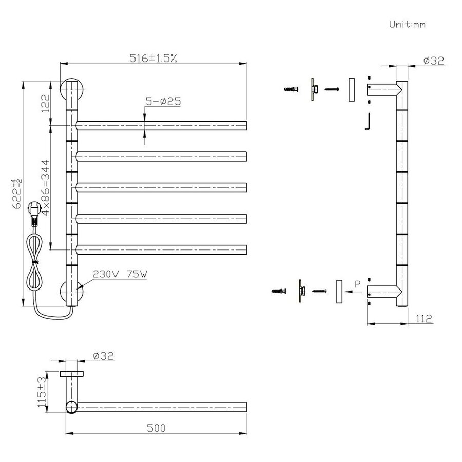 Elektrische Radiator Best Design Hover 62.2x51.6 cm 75W Mat Wit