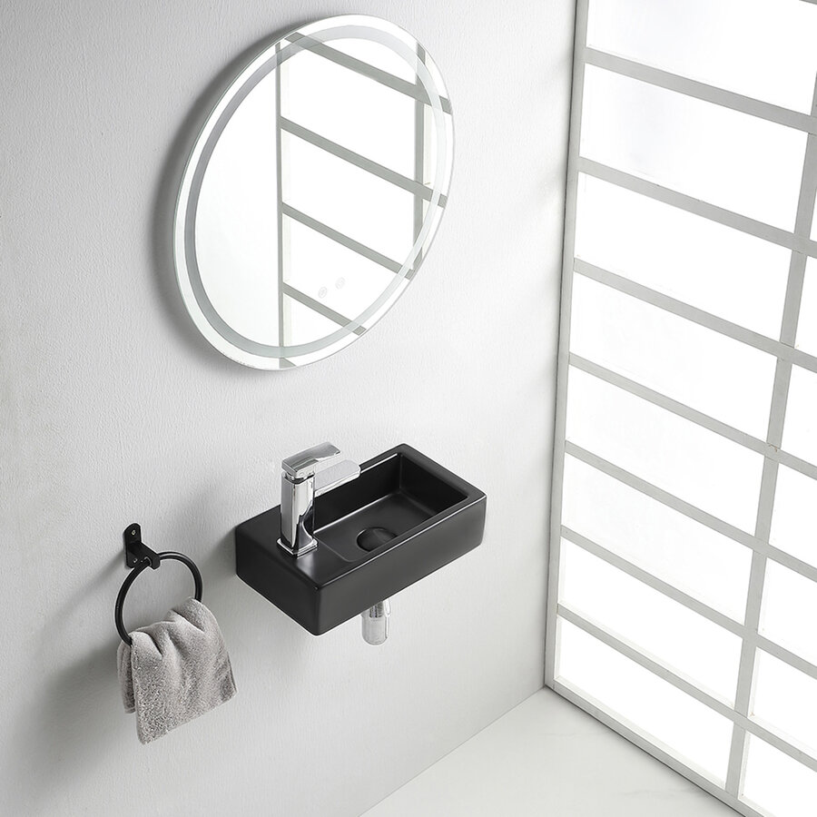 Fontein Wiesbaden Rhea M 40x22 Kraangat Links Mat Zwart