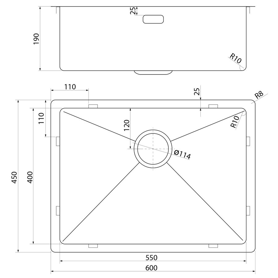 Inbouw Wastafel Sapho Zenith 60x45 cm RVS Antraciet PVD