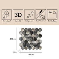 Mozaïek Isodeco Steenstrip Hexagon Zelfklevend 30.5x30.5 cm Cobalt Antraciet Goud (Prijs Per Stuk)