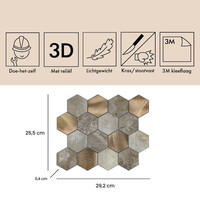 Mozaïek Isodeco Steenstrip Hexagon Zelfklevend 25.0x29.0 cm Beige Large (Prijs Per Stuk)