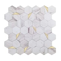 Mozaïek Isodeco Steenstrip Hexagon Zelfklevend 28.0x29.0 cm Goud Wit Marmer (Prijs Per Stuk)