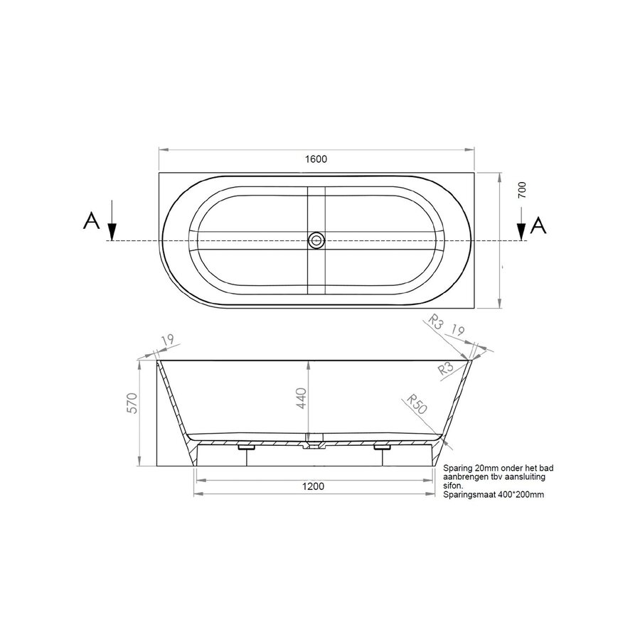 Ligbad Arqua Pinto Hoekbad 160x70 cm Rechts Glans Wit