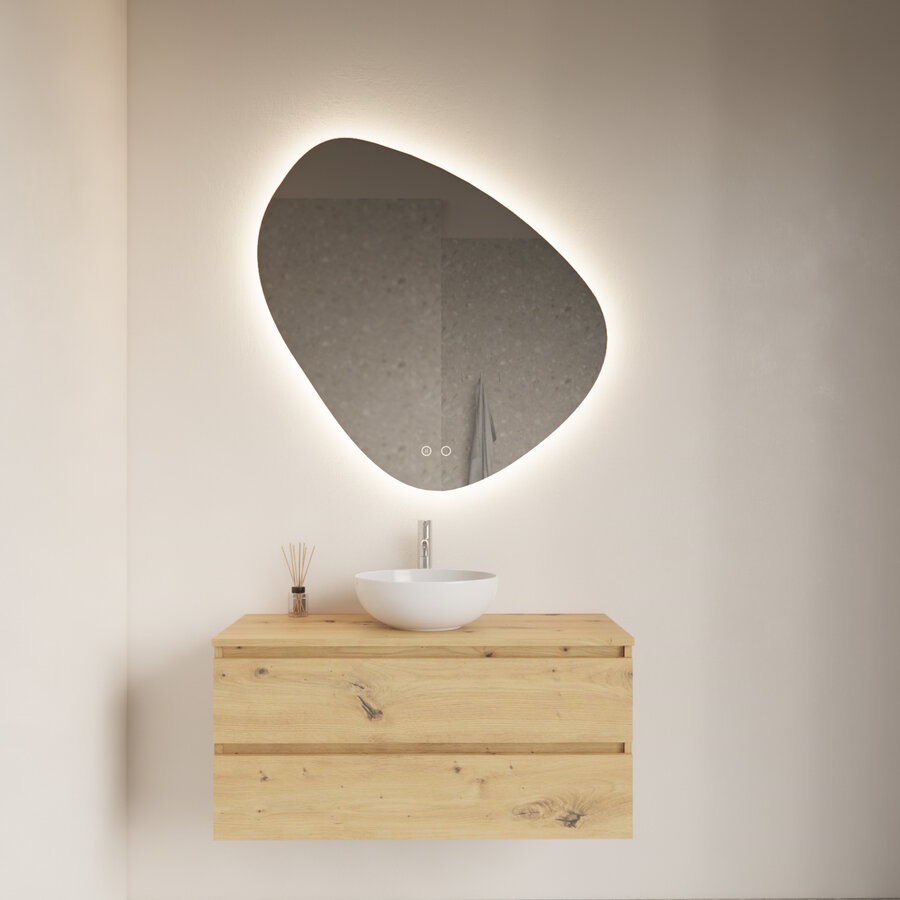 Badkamerspiegel Gliss Fury Organic LED Verlichting 100x100 cm En Spiegelverwarming