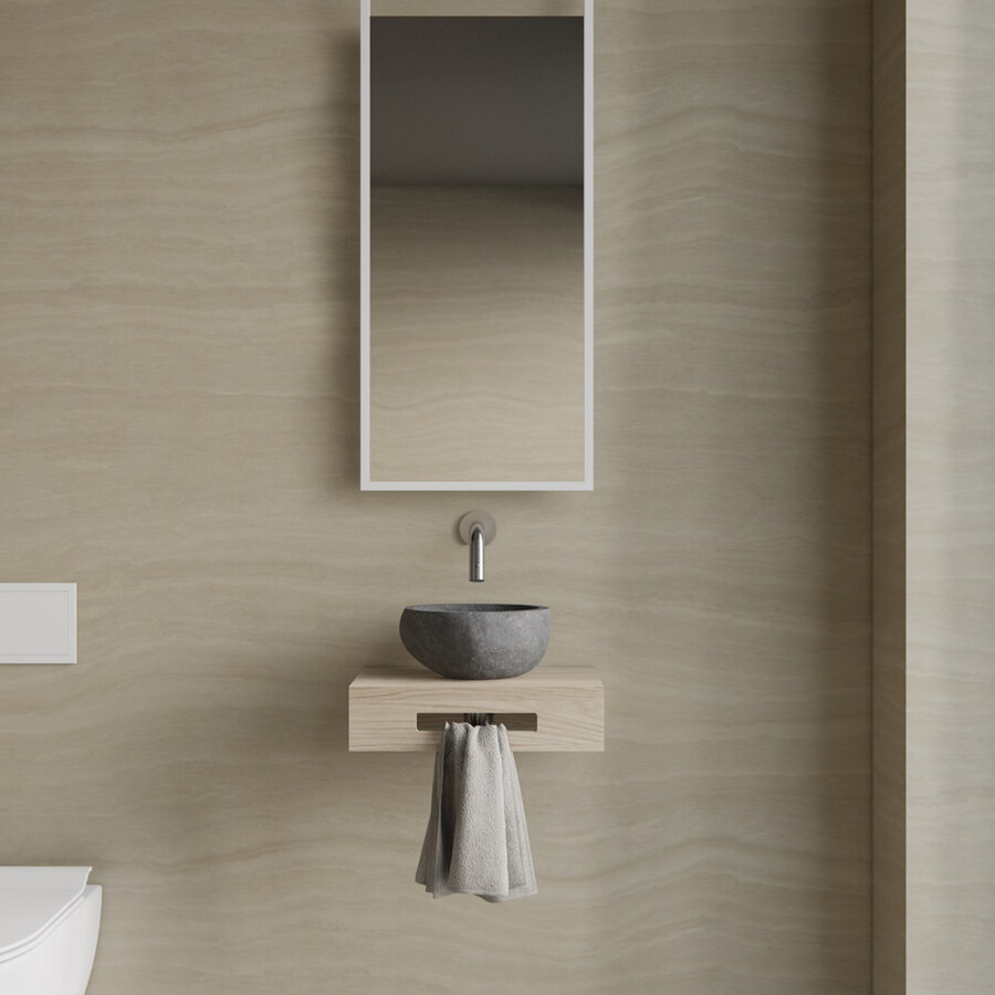 Complete Fonteinset BWS Hold Met Handoekhouder Waskom Natuursteen Grijs En Fonteinkraan Chroom