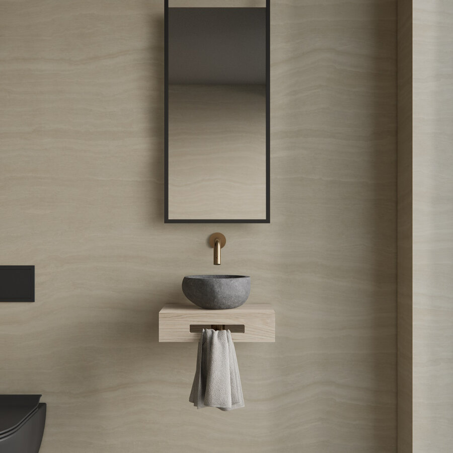 Complete Fonteinset BWS Hold Met Handoekhouder Waskom Natuursteen Grijs En Fonteinkraan Goud