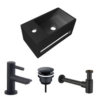 Fonteinset BWS Solid Surface Met Handdoekhouder Links Zwart Mat Zwart