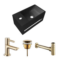 Fonteinset BWS Solid Surface Met Handdoekhouder Links Zwart Goud