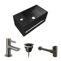 Fonteinset BWS Solid Surface Met Handdoekhouder Links Zwart Gunmetal