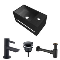 Fonteinset BWS Solid Surface Met Handdoekhouder Rechts Zwart Mat Zwart