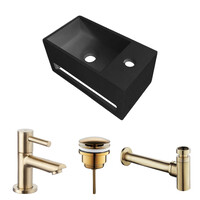 Fonteinset BWS Solid Surface Met Handdoekhouder Rechts Zwart Goud