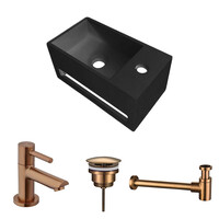 Fonteinset BWS Solid Surface Met Handdoekhouder Rechts Zwart Koper