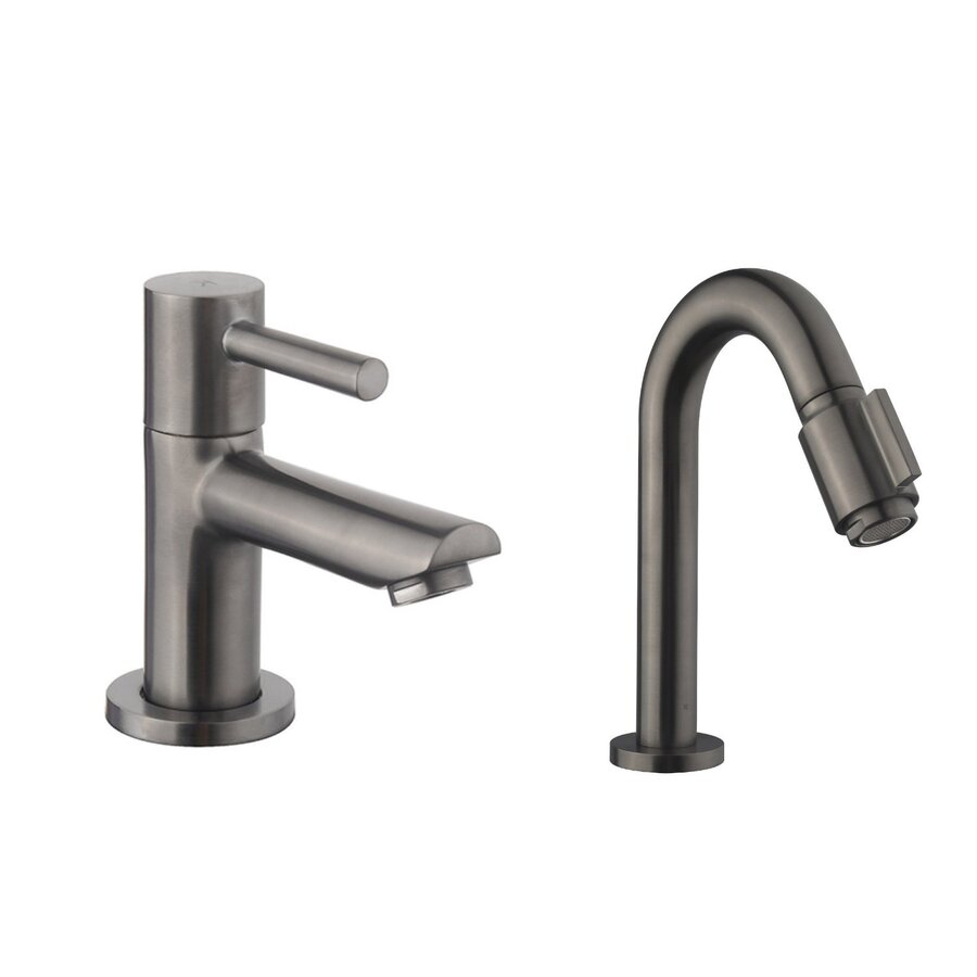 Fonteinset BWS Solid Surface Met Handdoekhouder Rechts Zwart Gunmetal