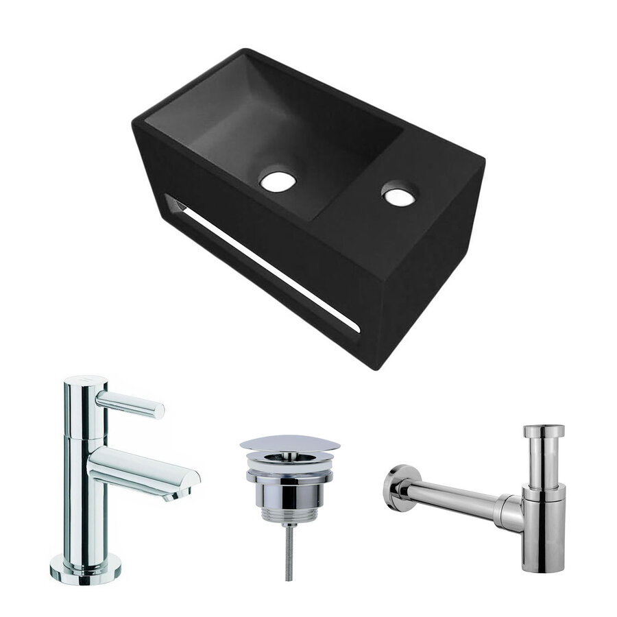 Fonteinset BWS Solid Surface Met Handdoekhouder Rechts Zwart Chroom