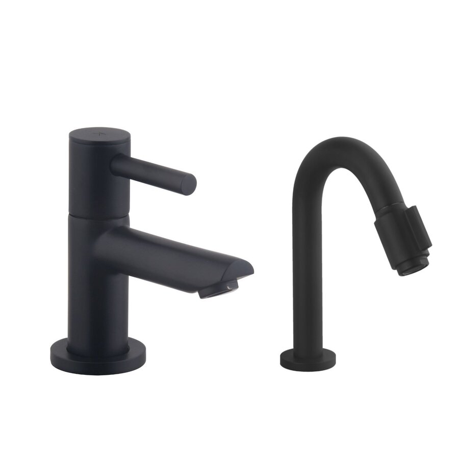 Fonteinset BWS Solid Surface Met Handdoekhouder Rechts Wit Mat Zwart