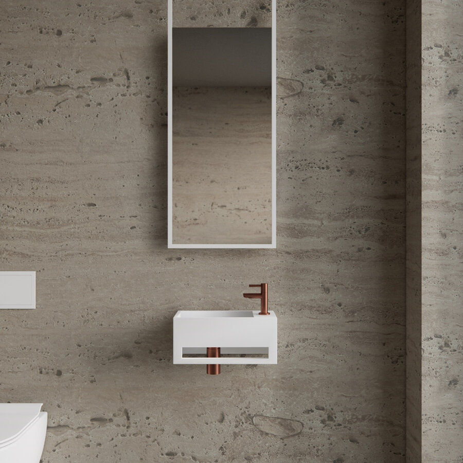 Fonteinset BWS Solid Surface Met Handdoekhouder Rechts Wit Koper