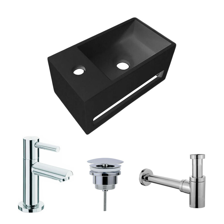 Fonteinset BWS Solid Surface Met Handdoekhouder Links Zwart Chroom