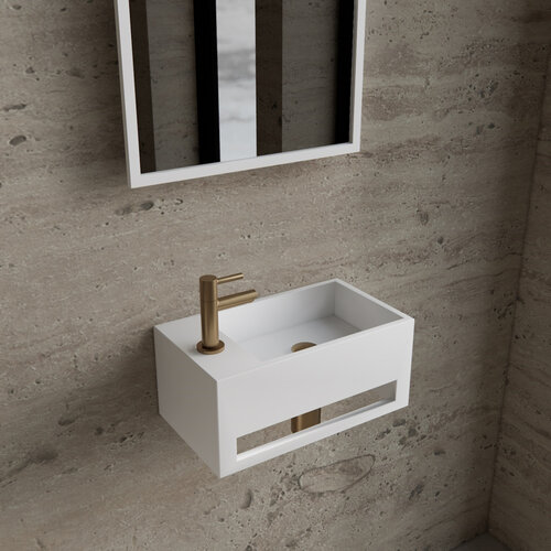 Fonteinset BWS Solid Surface Met Handdoekhouder Links Wit Goud 