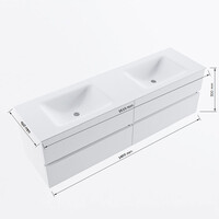 MONDIAZ VICA 160cm badmeubel onderkast Washed Oak 4 lades. Wastafel CLOUD dubbel 2 kraangaten, kleur Talc.