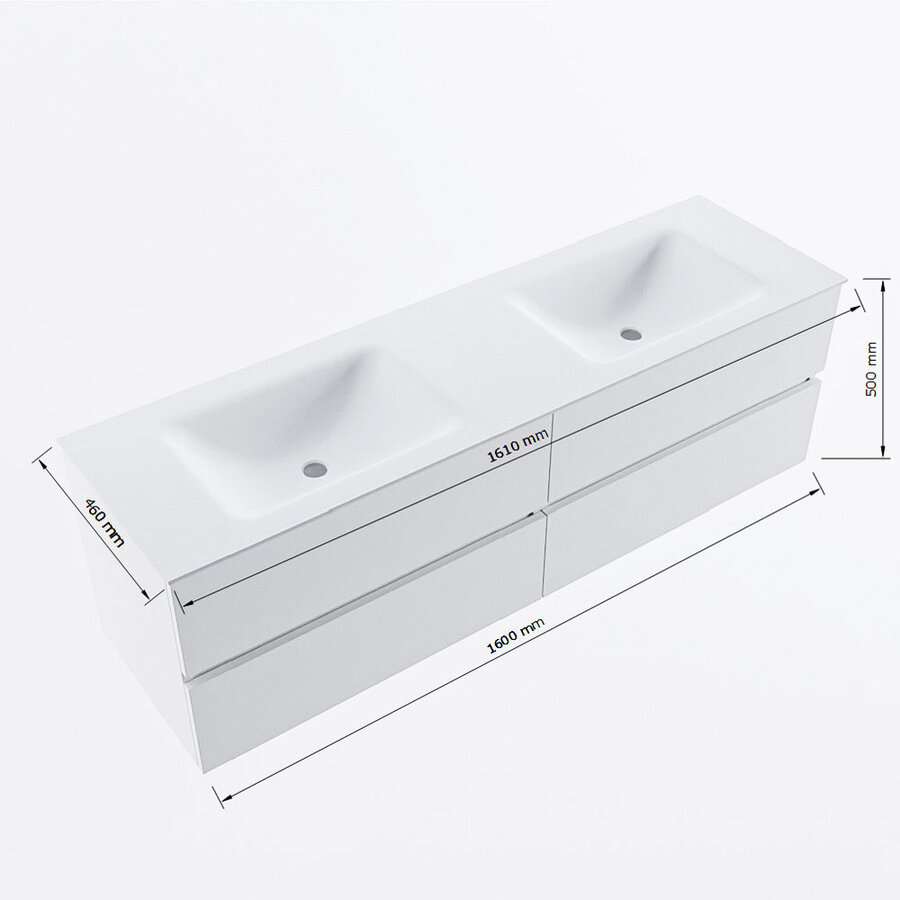 MONDIAZ VICA 160cm badmeubel onderkast Washed Oak 4 lades. Wastafel CLOUD dubbel 2 kraangaten, kleur Talc.