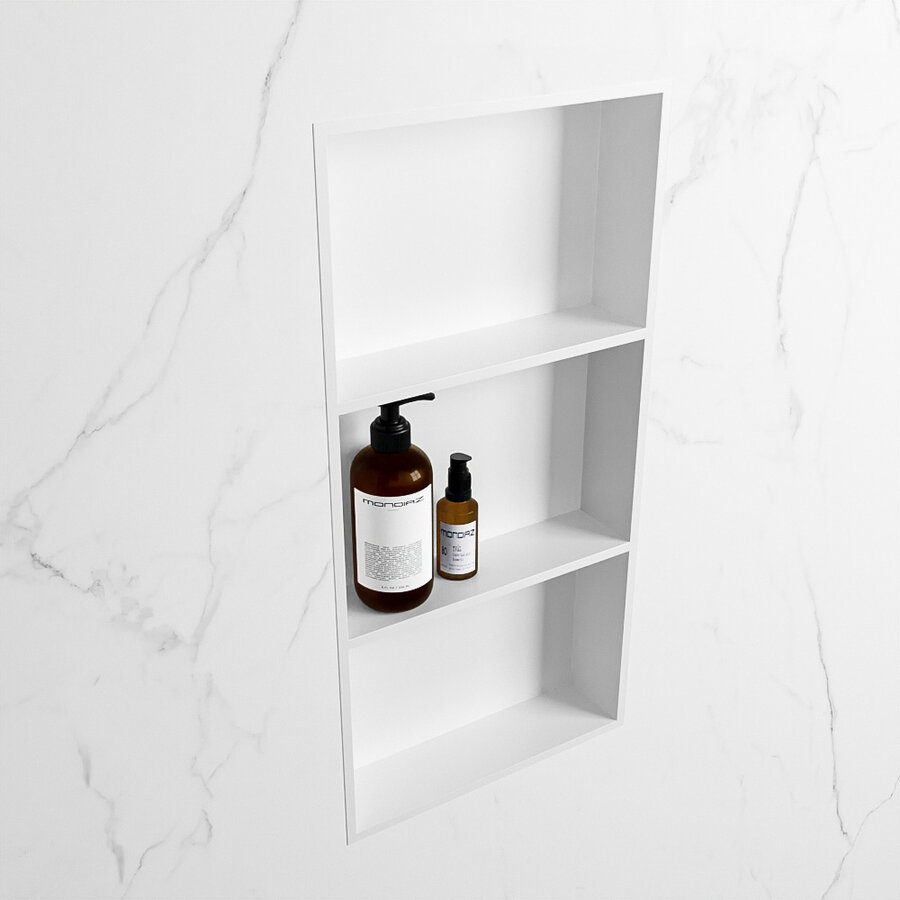 MONDIAZ EASY Nis 59,5x29,5cm in solid surface kleur Talc | Talc. 3 vakken  geschikt voor in- of opbouw