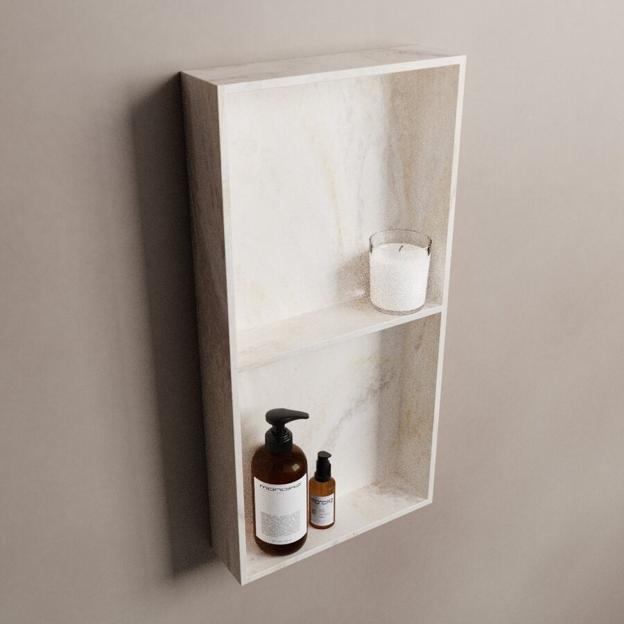 MONDIAZ EASY Nis 59,5x29,5cm in solid surface kleur Ostra. 2 vakken geschikt voor in- of opbouw