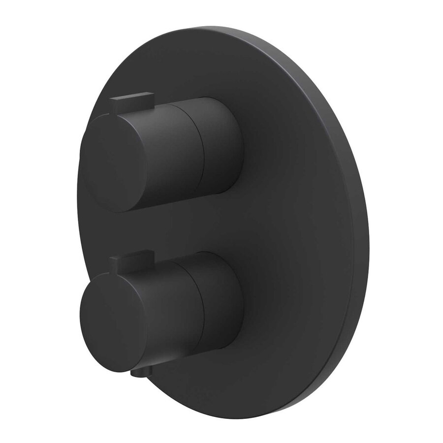 Afbouwdeel IVY Pact Inbouwthermostaat 3-Weg Stop-Omstel Met Rond Rozet Mat Zwart PED