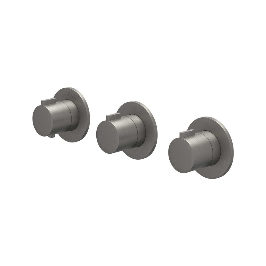 Afbouwdeel IVY Pact Inbouwthermostaat 2 Stopkranen Symmetry Met Ronde Rozetten Geborsteld Metal Black PVD