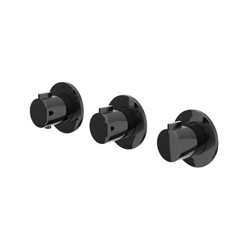 Afbouwdeel IVY Pact Inbouwthermostaat 2 Stopkranen Symmetry Met Ronde Rozetten Zwart Chroom PVD 