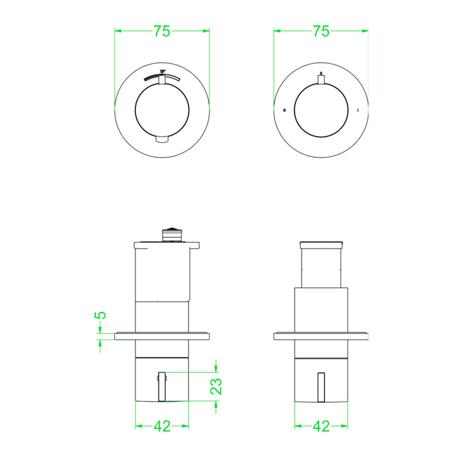Afbouwdeel IVY Pact Inbouwthermostaat 2-weg Stop-Omstel Met Rond Rozet Chroom