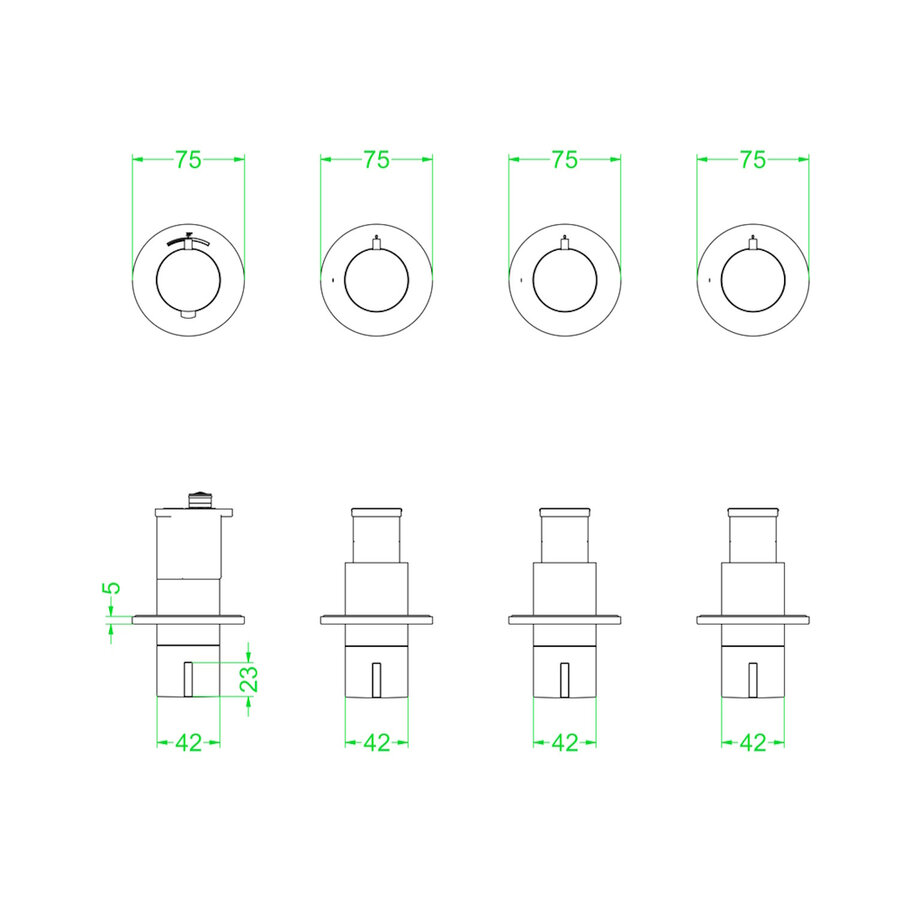 Afbouwdeel IVY Pact Inbouwthermostaat 3 Stopkranen Symmetry Met Ronde Rozetten Geborsteld Mat Koper PVD
