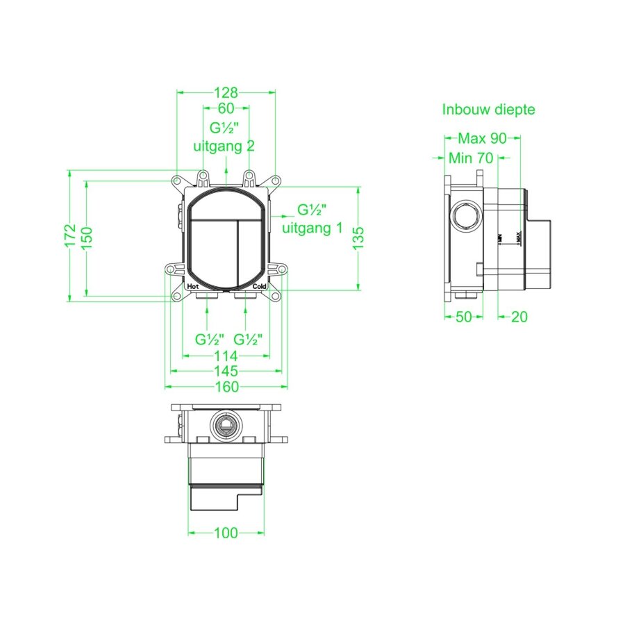 Inbouwbox IVY tbv Inbouwthermostaat 2-weg Stop-Omstel Donker Blauw