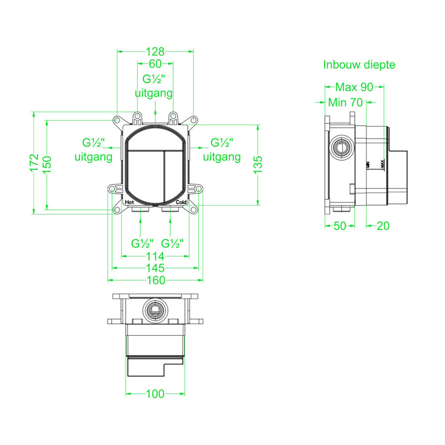 Inbouwbox IVY tbv Thermostaat 3-weg Omstel Donker Blauw