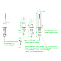 Badrandcombinatie IVY Bond 3-gats Mengkraan Met Uittrekbare Handdouche Zonder Uitloop Mat Zwart PED