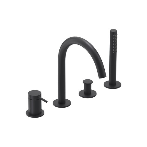 Badrandcombinatie IVY Bond 4-gats Mengkraan Met Uittrekbare Handdouche Draaibare Uitloop Mat Zwart PED 