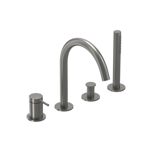 Badrandcombinatie IVY Bond 4-gats Mengkraan Met Uittrekbare Handdouche Draaibare Uitloop Geborsteld Metal Black PVD 