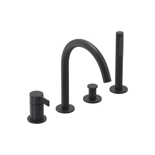 Badrandcombinatie IVY Pact 4-gats Mengkraan Met Uittrekbare Handdouche Draaibare Uitloop Mat Zwart PED 