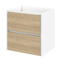 Meubelset Tiger Reverse 60 cm Met 2 Lades Natural Eik - Mat Wit incl Oval Wastafel Hoogglans Wit