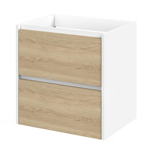 Meubelset Tiger Reverse 60 cm Met 2 Lades Natural Eik - Mat Wit incl Oval Wastafel Hoogglans Wit 