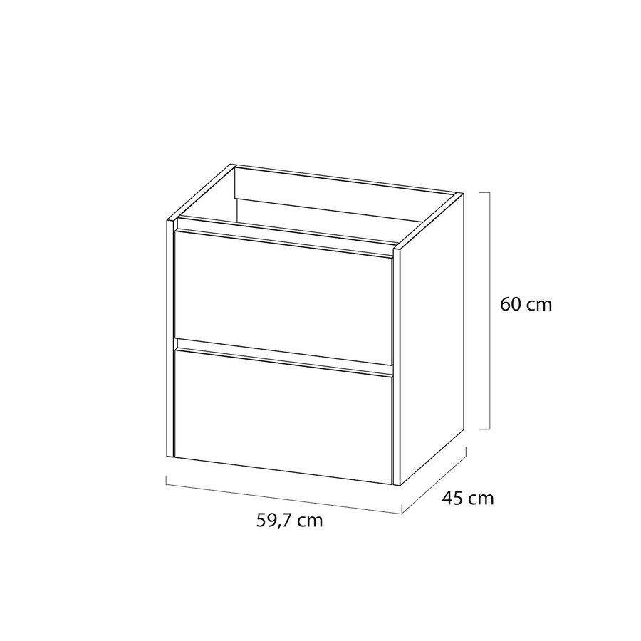 Meubelset Tiger Reverse 60 cm Met 2 Lades Natural Eik - Mat Wit incl Oval Wastafel Mat Wit