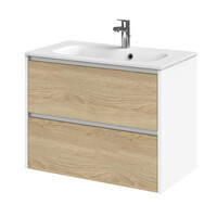 Meubelset Tiger Reverse 80 cm Met 2 Lades Natural Eik - Mat Wit incl Oval Wastafel Mat Wit